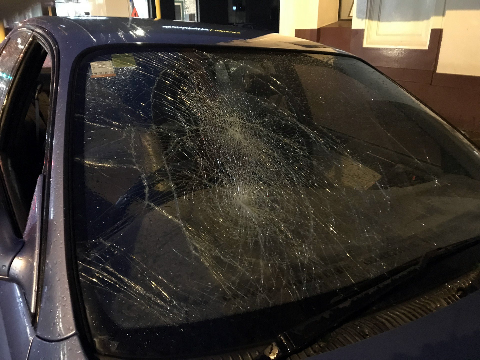 The driver’s window and windscreen of a car parked in lower Stuart St were smashed on Monday...