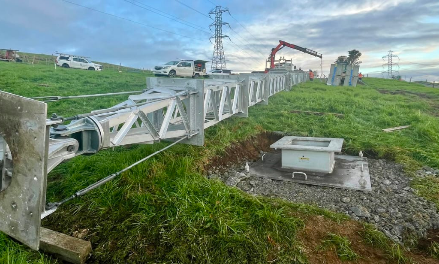 The fallen pylon after too many nuts were removed at the same time. Photo: Transpower