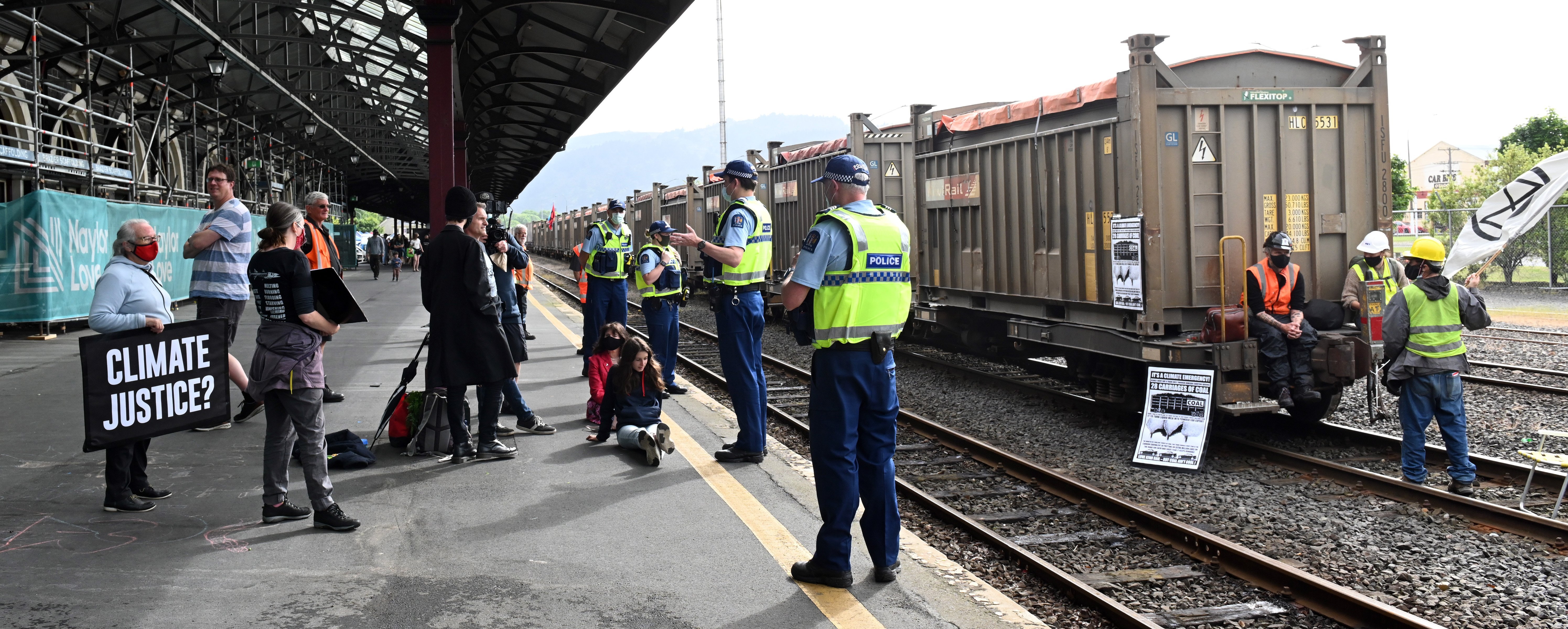 The Extinction Rebellion anti-coal protest at Dunedin Railway Station in December 2021. PHOTO:...