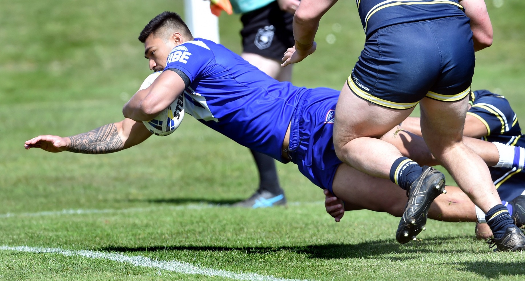 James Hickey goes over for a try for the Auckland Vulcans against the Otago Whalers on Saturday....