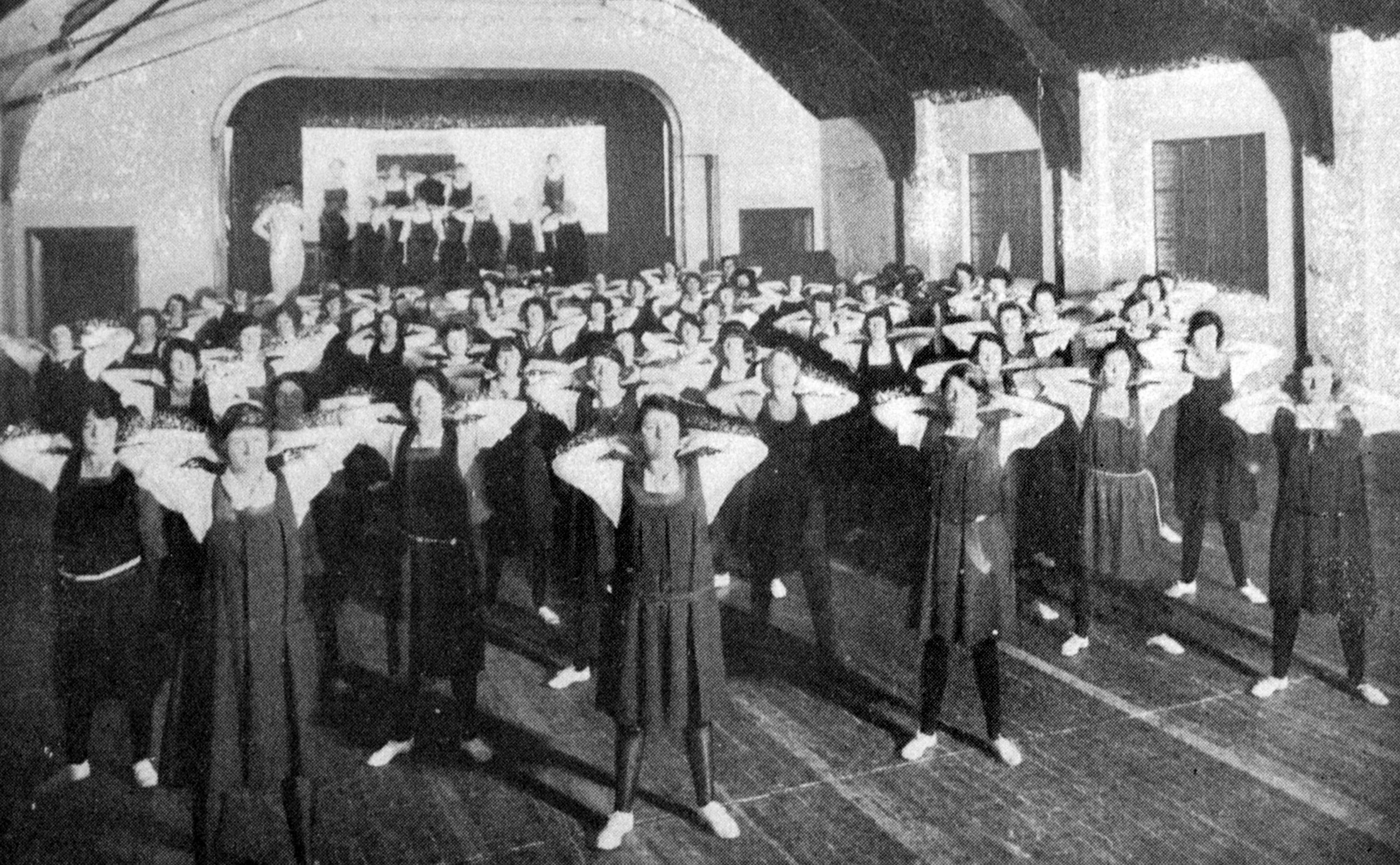 A gymnastics class in the new YWCA hall in Moray Place, Dunedin. — Otago Witness, 26.8.1924