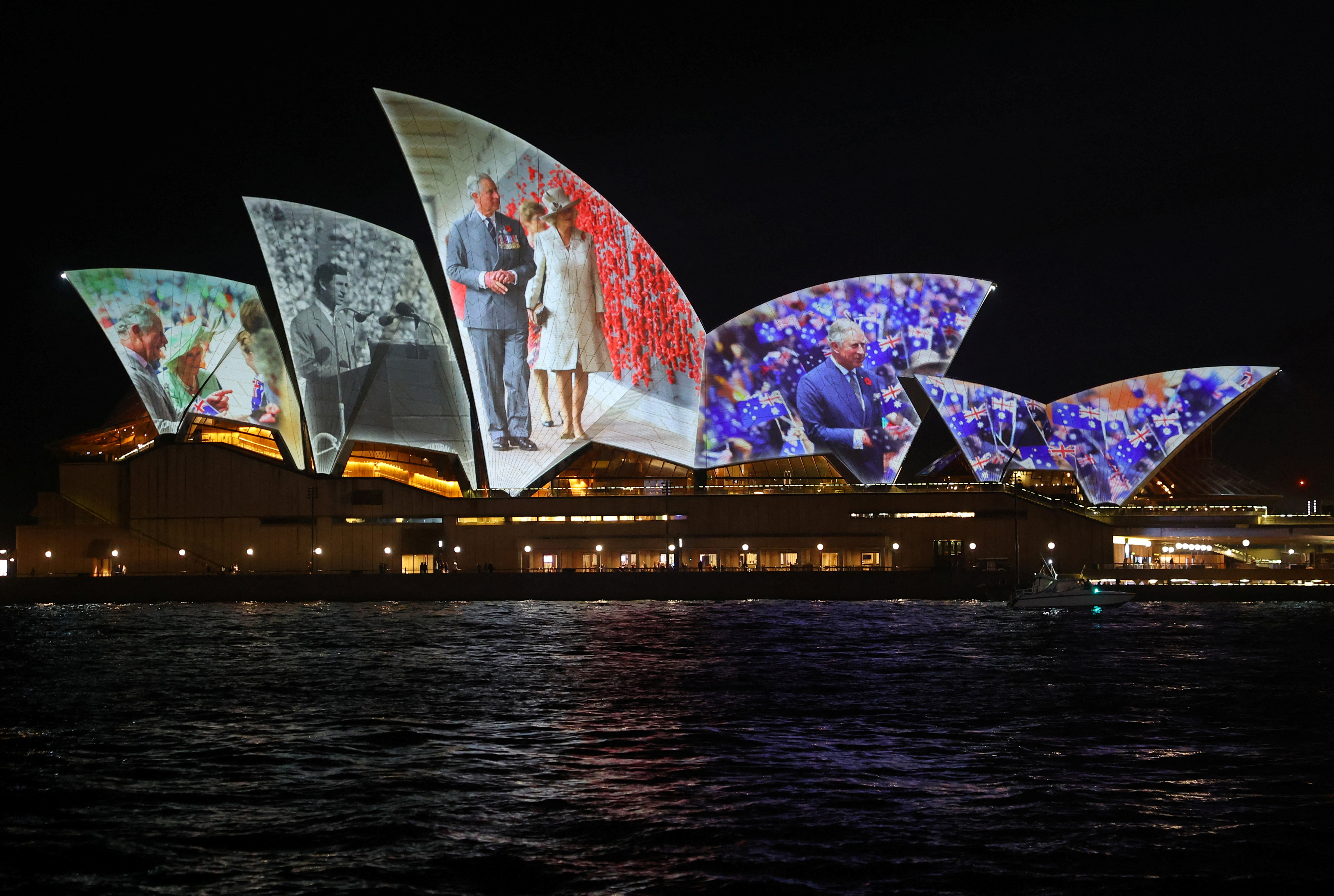 Images of Charles and Camilla were projected onto Sydney Opera House. Photo: Reuters 