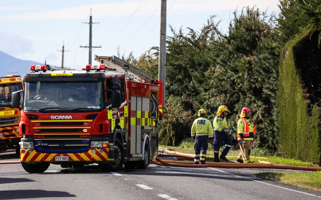 Firefighters at the scene on Wednesday afternoon. Photo: RNZ 