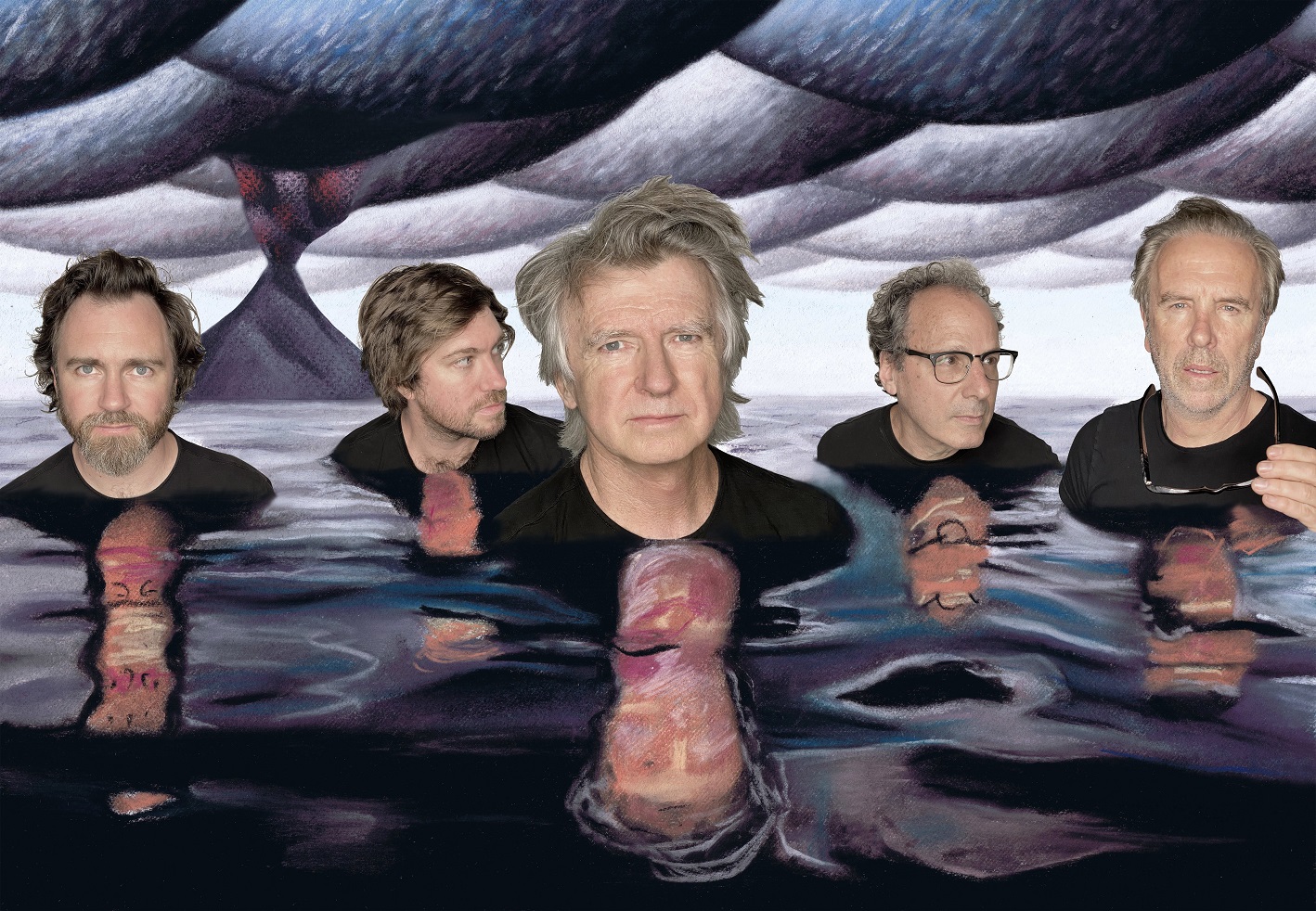 Crowded House are (from left) Liam Finn, Elroy Finn, Neil Finn, Mitchell Froom and Nick Seymour.