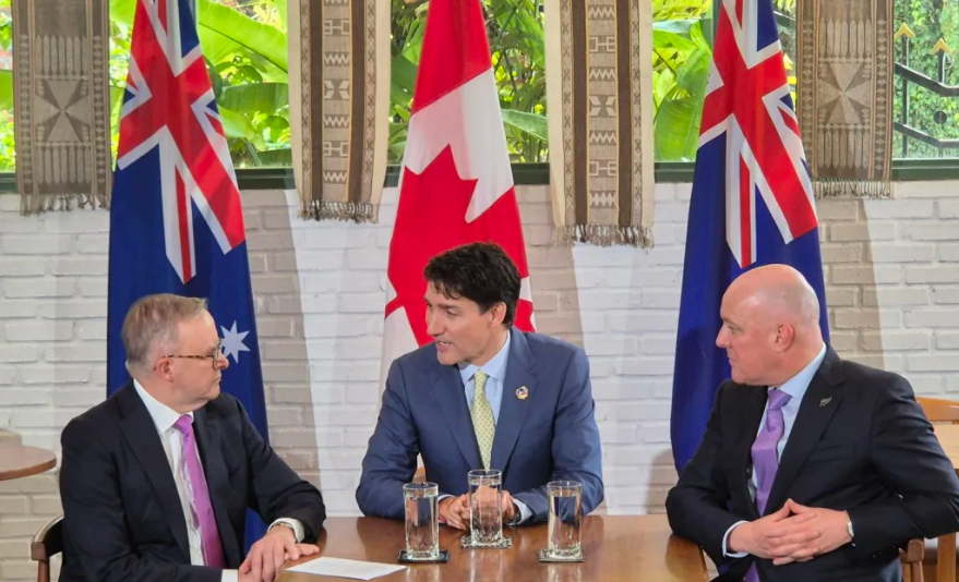 From left  Anthony Albanese, Justin Trudeau and Christopher Luxon. Photo: RNZ 