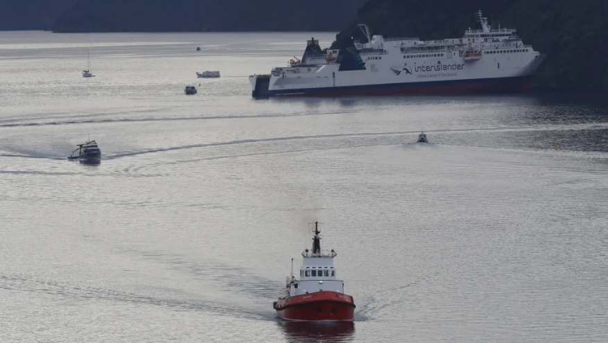 The tug Monowai returning to port after a failed attempt to refloat Interislander ferry Aratere...