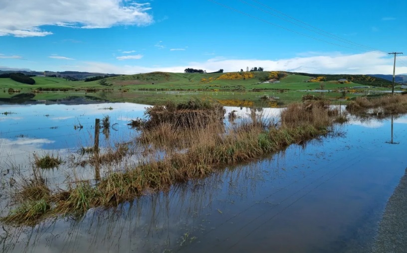 Flooding on a Paretai farm in coastal Clutha. Photo: RNZ