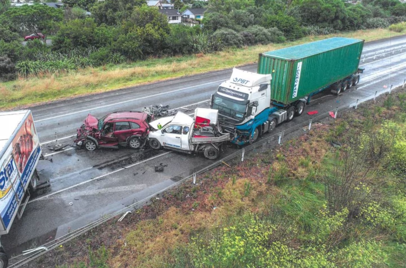 The aftermath of the Hawke's Bay Expressway crash that killed Caleb Baker, 22. Photo: NZME