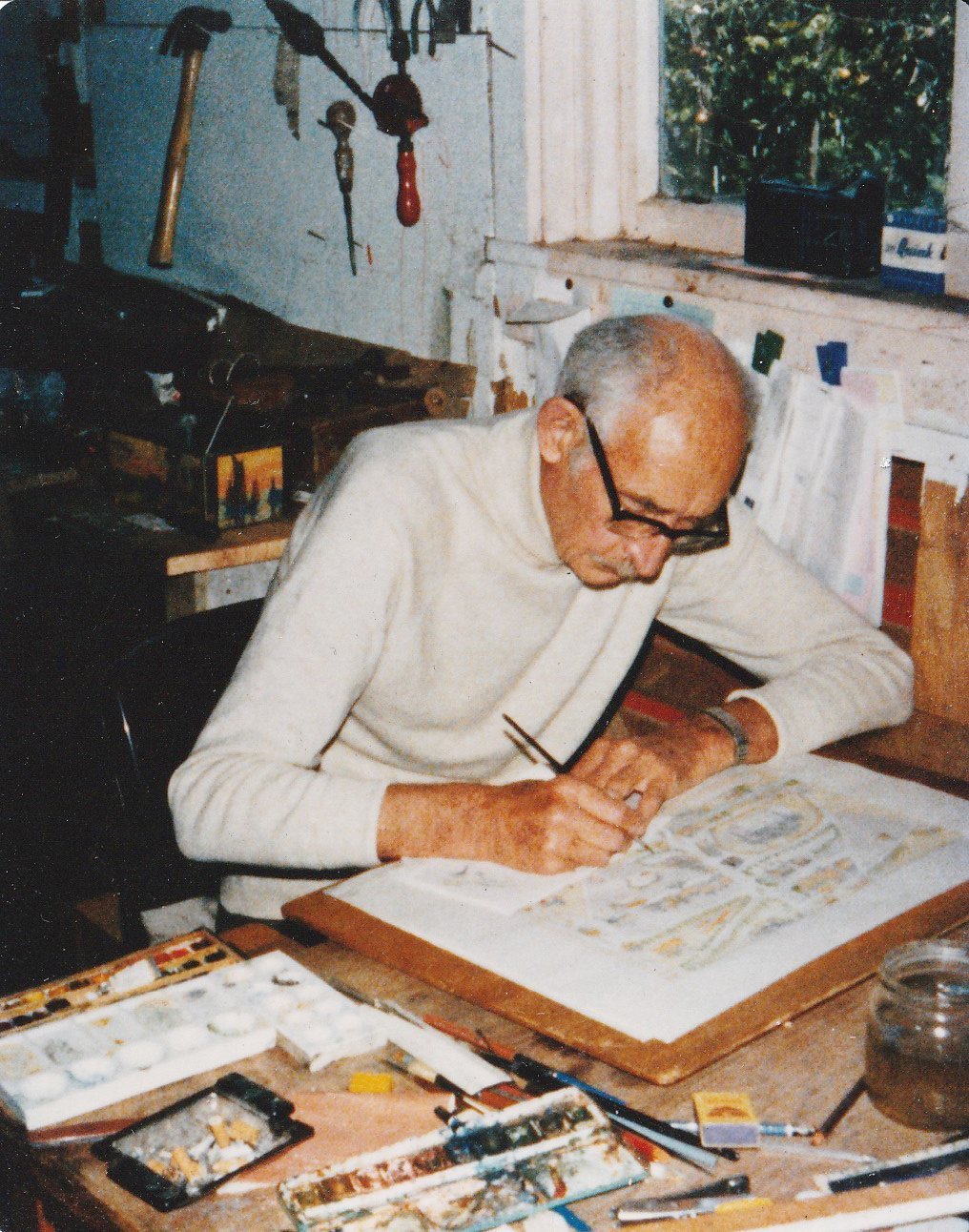 David Gilmore working on his children’s story books. Helen Gilmore remembers her father always...