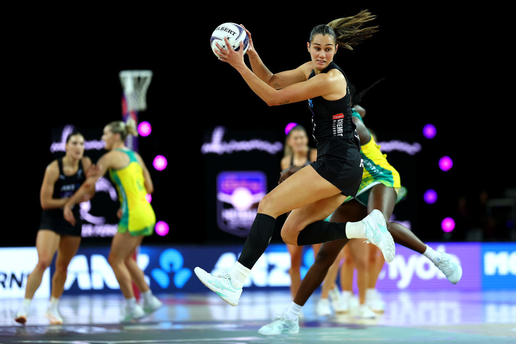 New Zealand's Ameliaranne Ekenasio takes a pass during the match against Australia in Auckland....