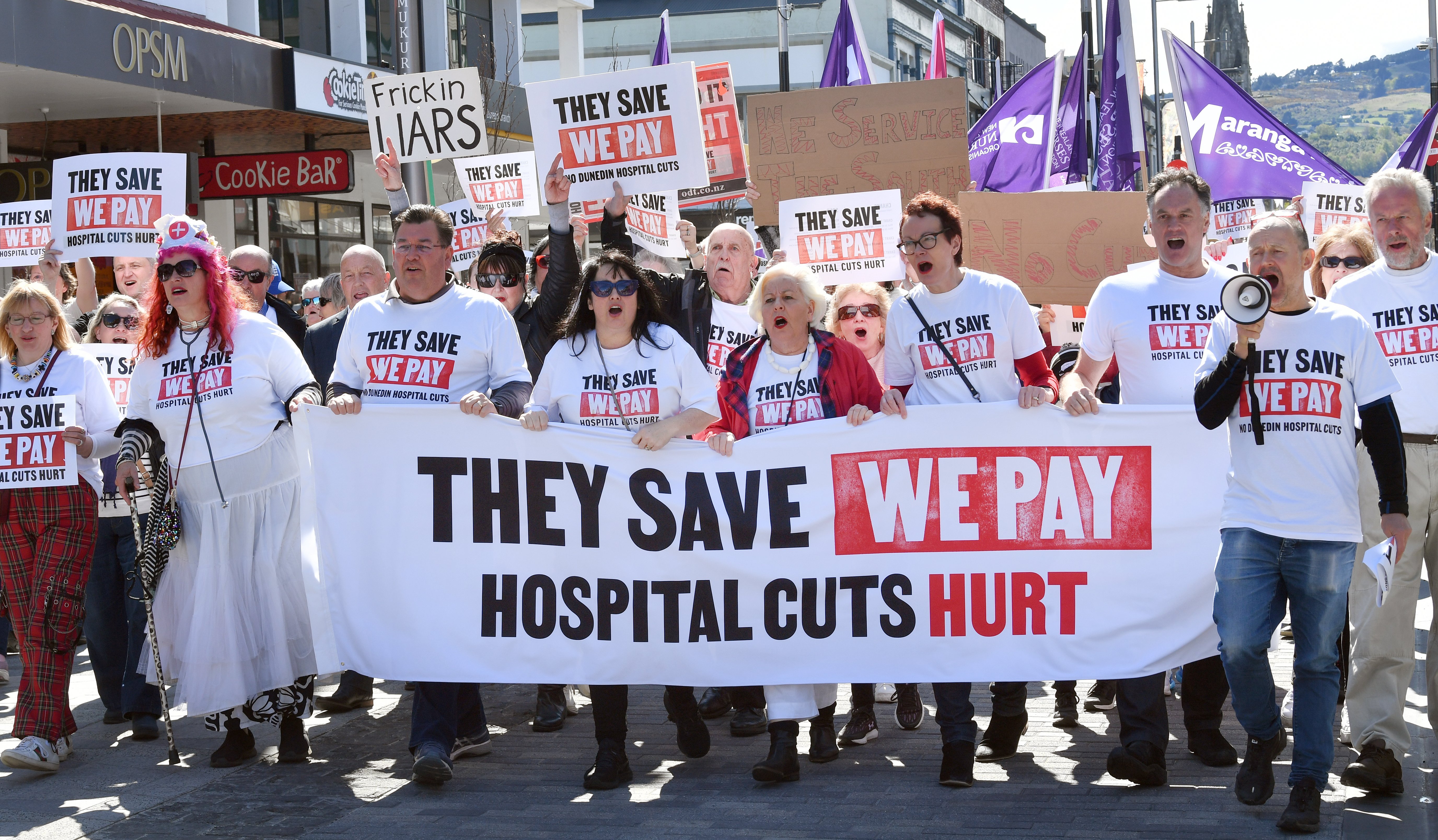 Dunedin city councillors protest the proposed cuts to the new Dunedin hospital project. File...