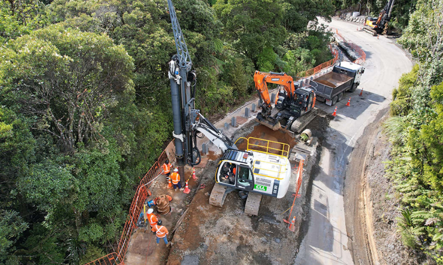 Work under way to repair one of the 38 slips in a 13km section of Mangamuka Gorge. Photo: NZTA