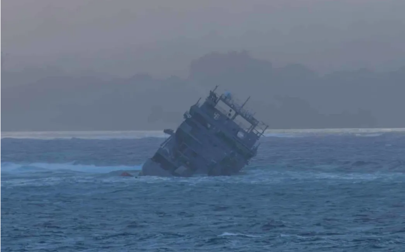 The HMNZS Manawanui, aground in Samoa. Photo: Profile Boats / supplied