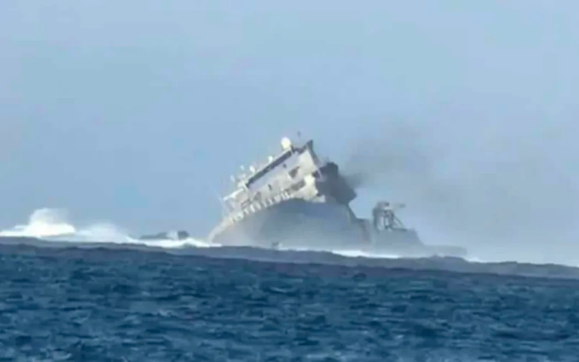 Smoke rises from the HMNZS Manawanui,  which ran aground in Samoa. Photo: Profile Boats / supplied