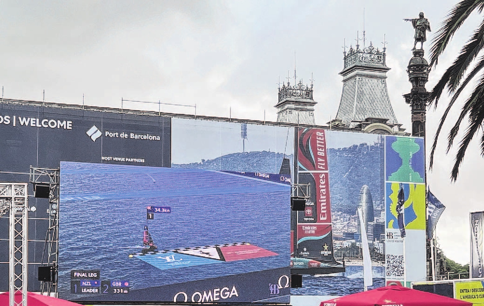 The famous statue of Christopher Columbus points out to the course where Emirates Team New...