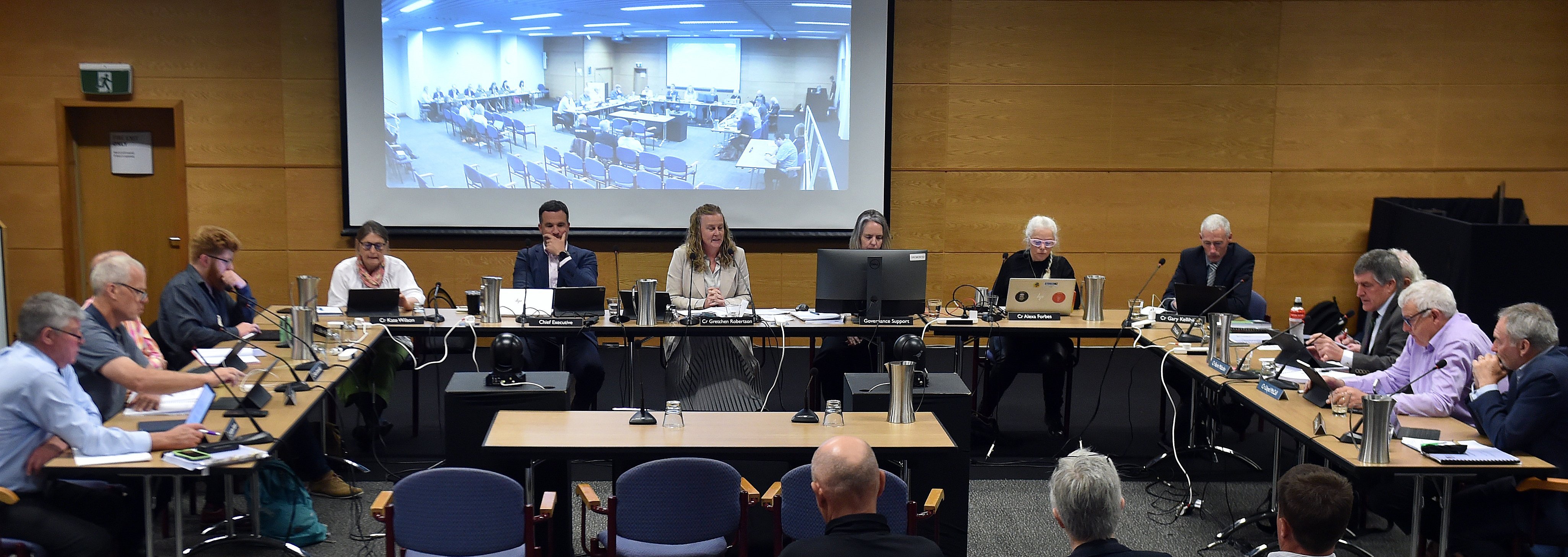 The Otago Regional Council meeting in process, at the Hutton Theatre, on Wednesday last week. ...