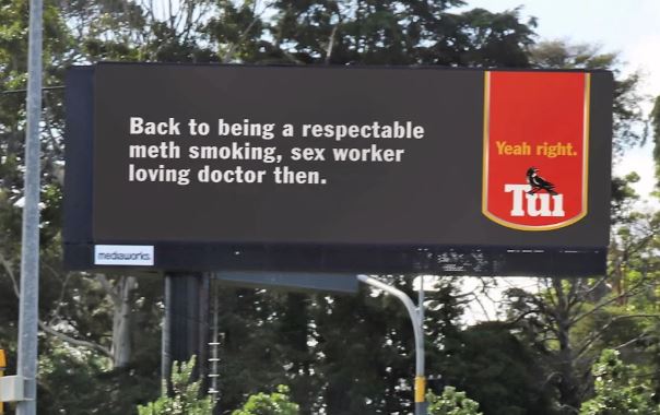 Tui Breweries' latest billboard. Photo: Supplied