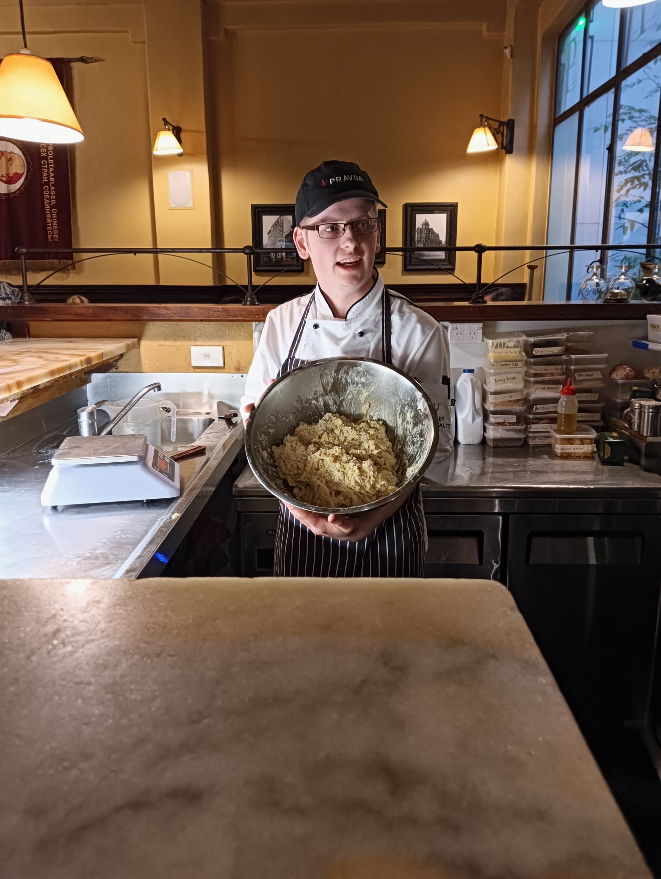 Chef Jimmy Martin shows the class the tips and tricks to making a good scone. Photo: Rebecca Fox