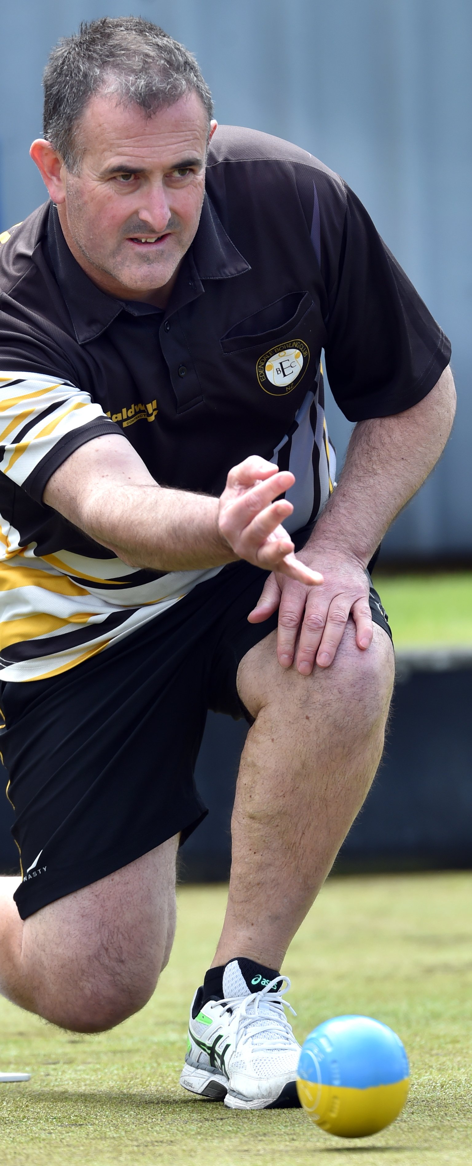 Shane Elliott sends down a bowl at the North East Valley Bowling Club yesterday. PHOTO: PETER...