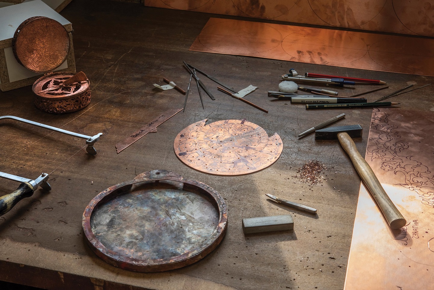 Shireen Taweel’s workbench in her studio, August 2024. Photo: Garry Trinh, courtesy of the artist...