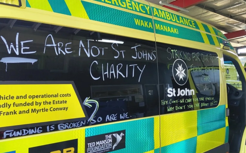 A Hato Hone St John First Union ambulance covered in messages from staff. Photo: Supplied / First...