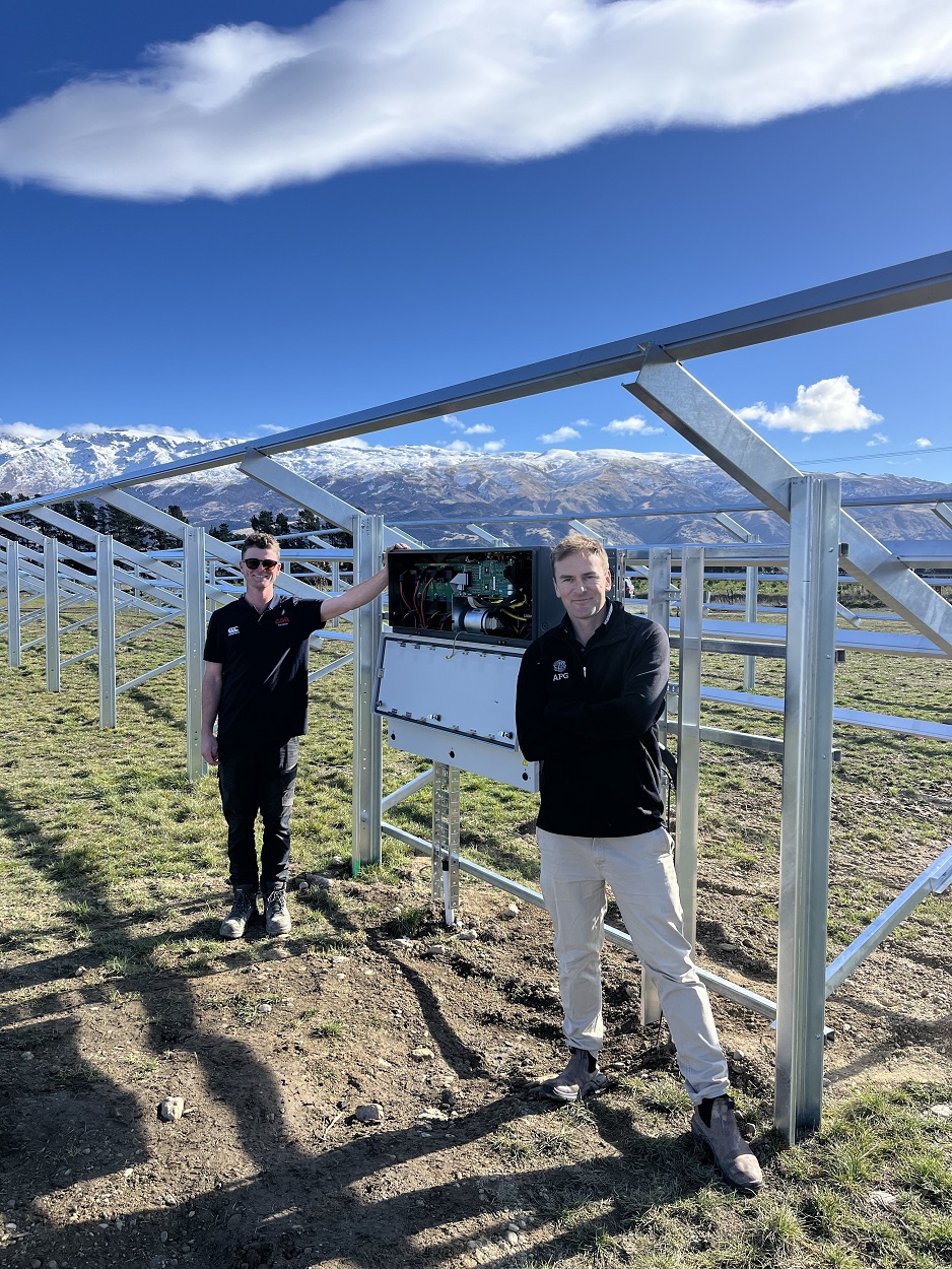 Sam Spiers (right) of Alpine Pastures Group is pictured with OPR solar manager Jack Readman when...