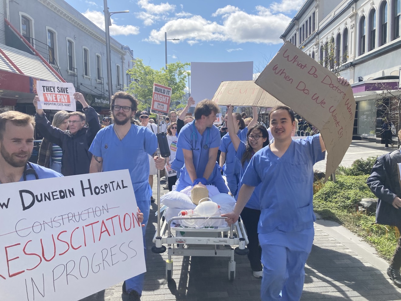 Doctors on the march in Dunedin at the weekend. Photo: Stephen Jaquiery 