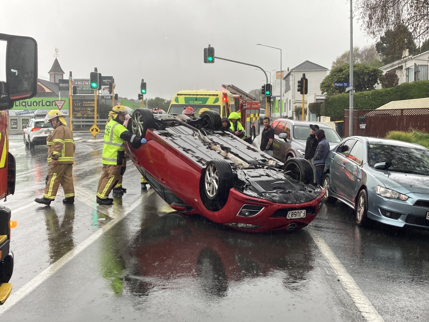 Emergency services at the scene this afternoon. Photo: Stephen Jaquiery