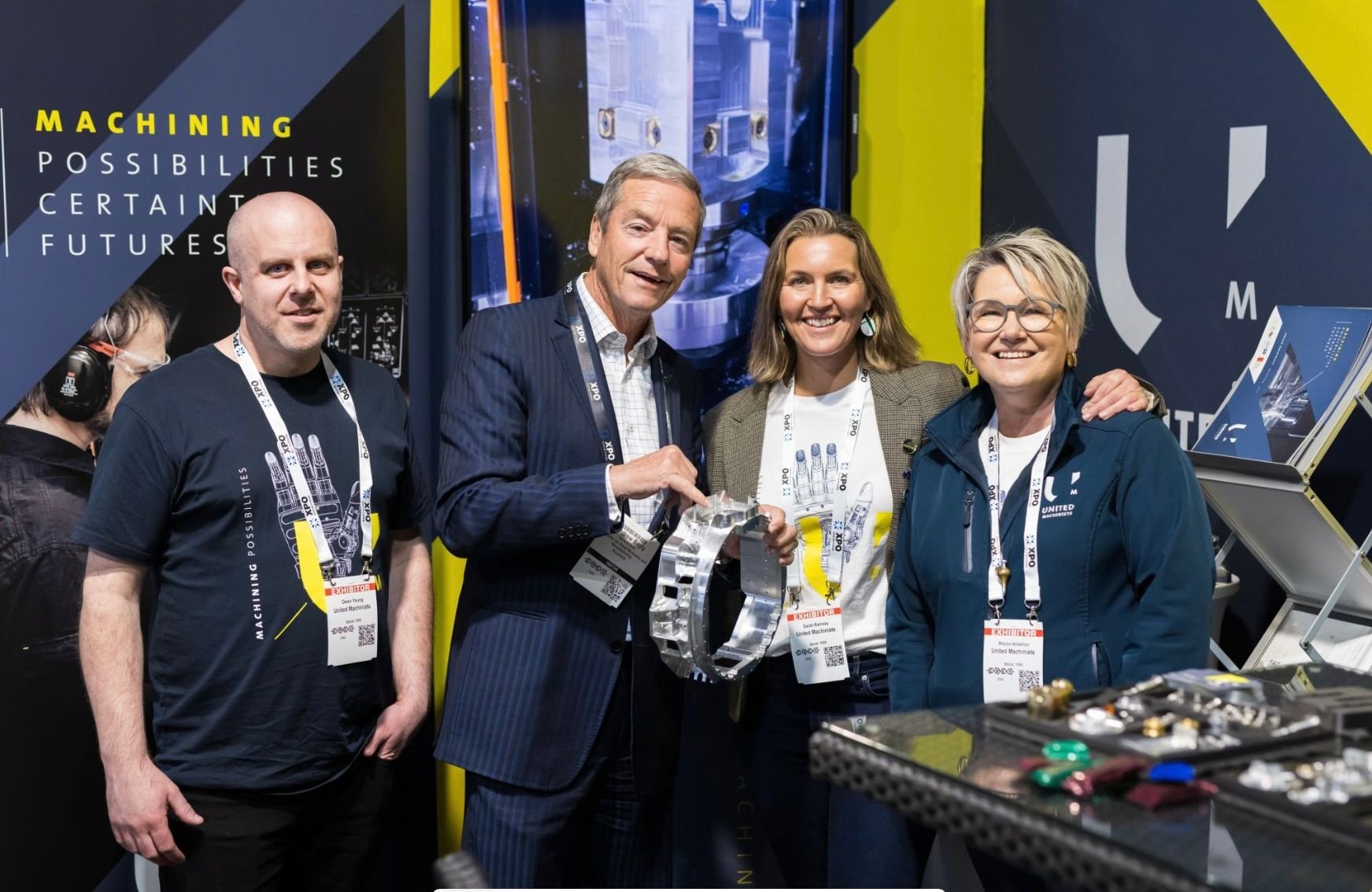 Taking part in the Tradeshow EMEX are (from left) Owen Young, National MP Andrew Bayly, Sarah...