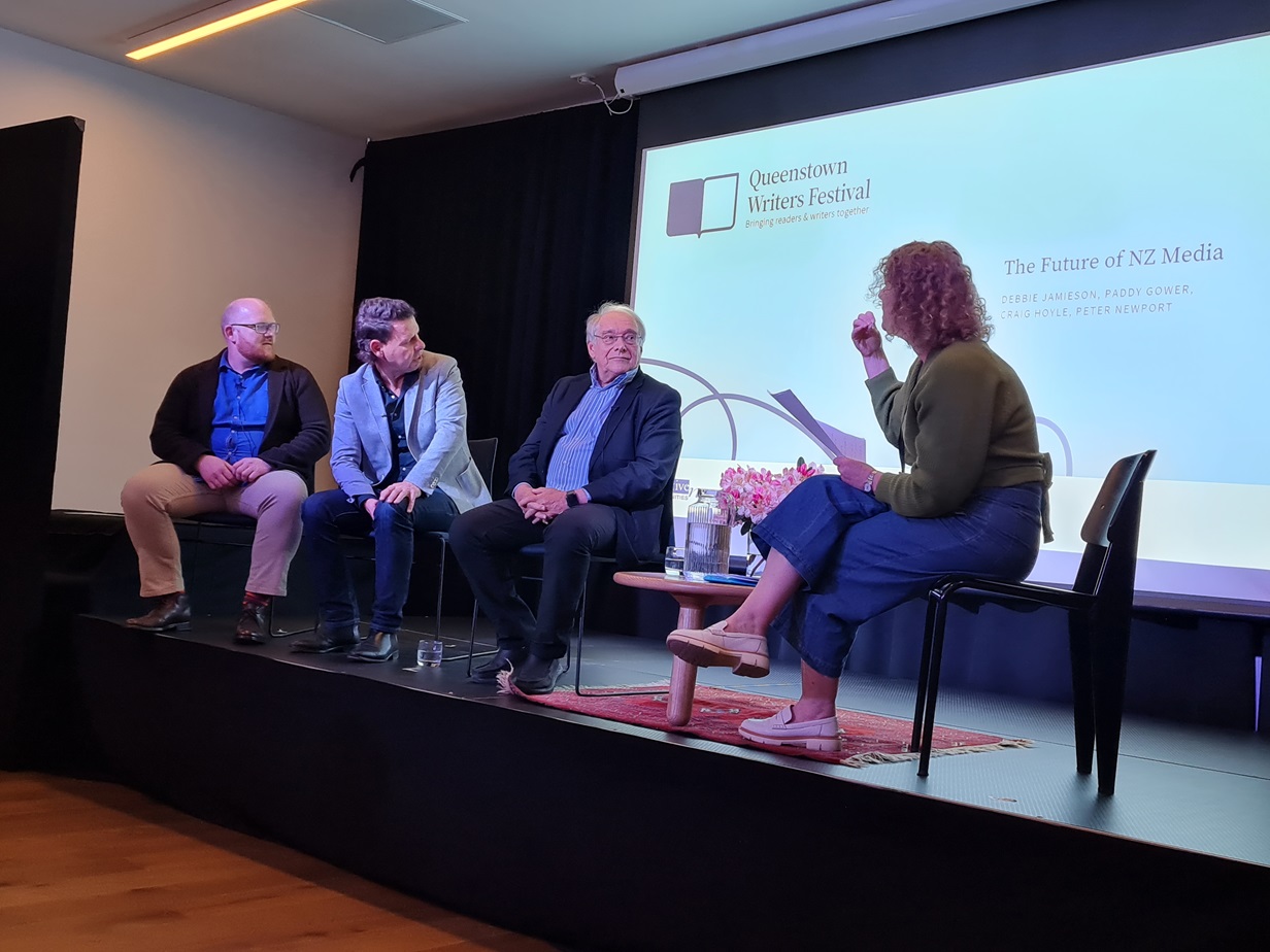 Peter Newport (second right) announced today at the Queenstown Writers Festival that Crux is...