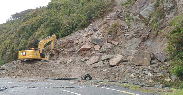 A safety bund under construction at the Epitaph Slip site on State Highway 6. Photo: NZTA