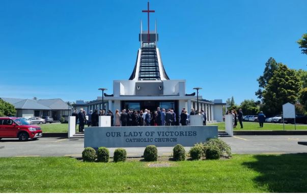 Guests leave the memorial service for Yanfei Bao. Photo: RNZ / Rachel Graham