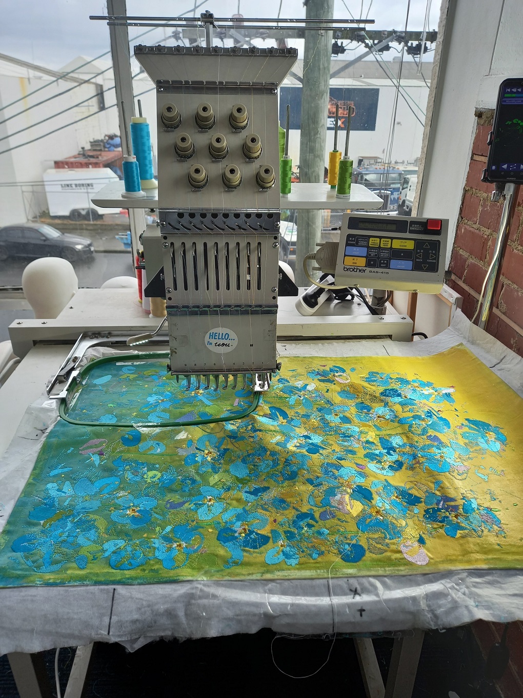 A second-hand industrial embroidery machine sews Benjamin Sargeant’s design.