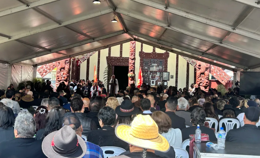 People gathered at Te Papiouru Marae in Rotorua to farewell Sir Robert Gillies today. Photo: RNZ 