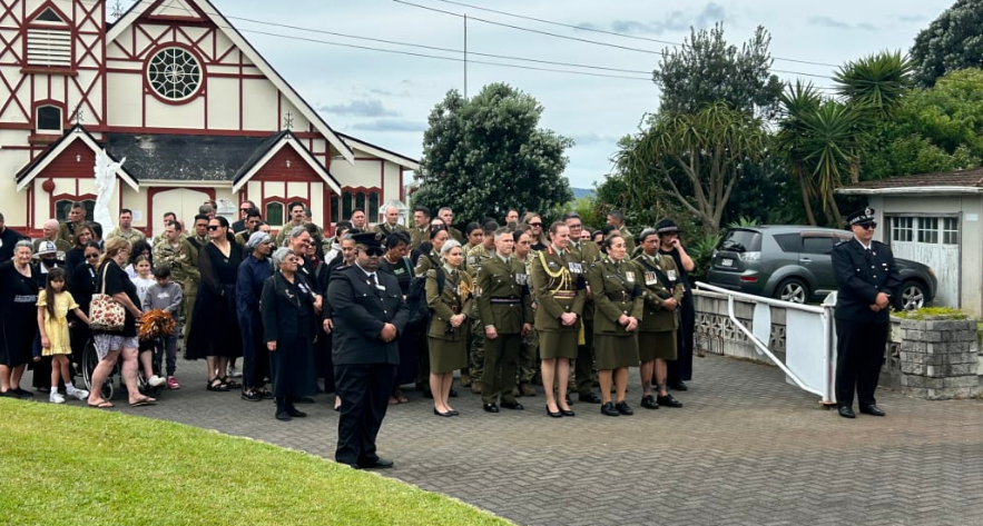 Defence Force being welcomed on at Te Papaiouru marae ahead of Sir Robert Gillies' tangi. Photo: RNZ