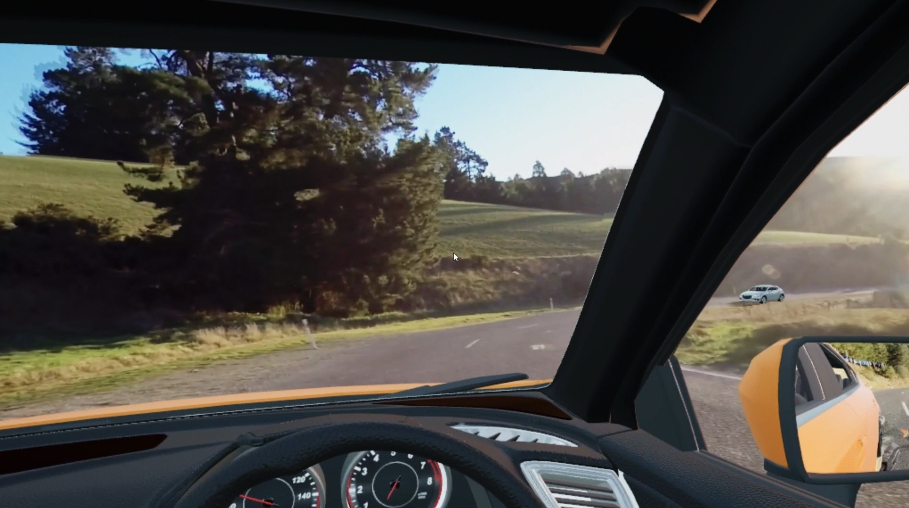 A screenshot from a VR driving experience. Photo: Gfactor