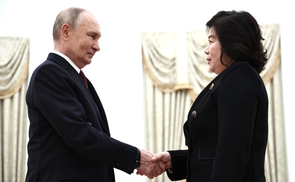 Russian President Vladimir Putin meets with North Korean Foreign Minister Choe Son-hui in Moscow....