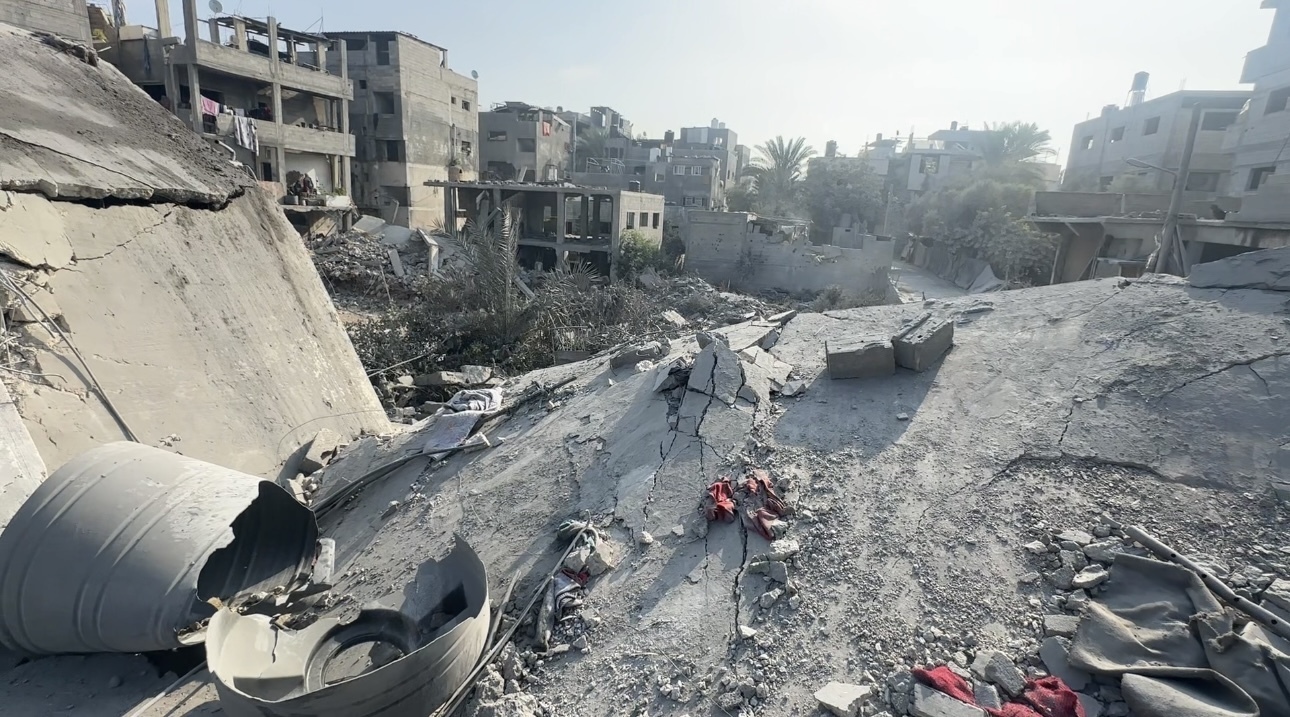 A view of a destroyed area after an Israeli attack at the Jibalia al-Baled area in Gaza on...