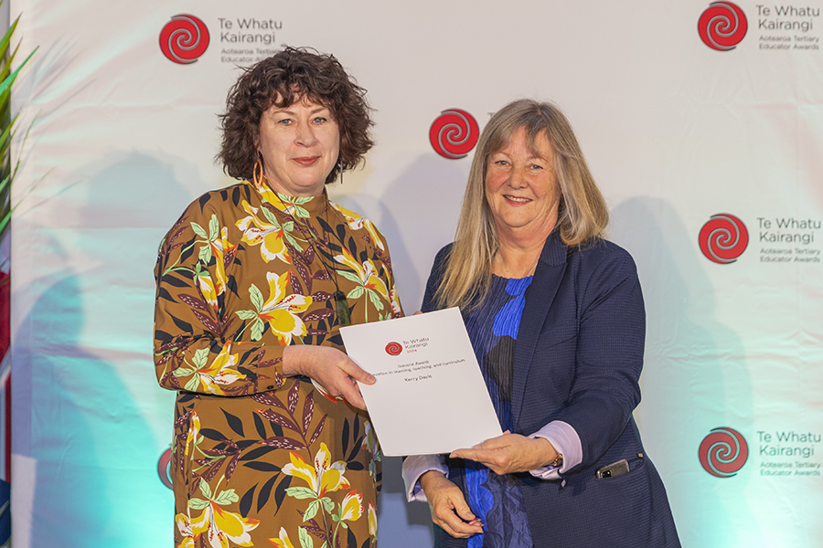 Career high - Kerry collects her award from Hon Penny Simmonds, Minister for Tertiary Education...