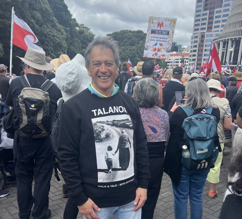 Sir Ian Taylor joined tens of thousands for the last day of the hikoi at Parliament. Photo: Supplied