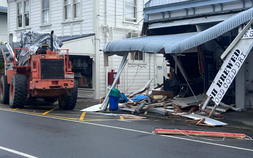 The aftermath of a digger attack on Kitchener's Cafe in Martinborough , Wairarapa. Photo: RNZ