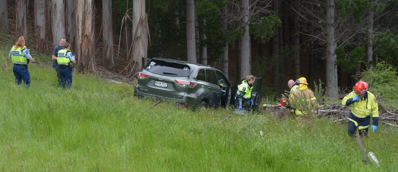 Emergency services attend the crash scene of Old Brighton Road in Fairfield today. Photo: Gregor...