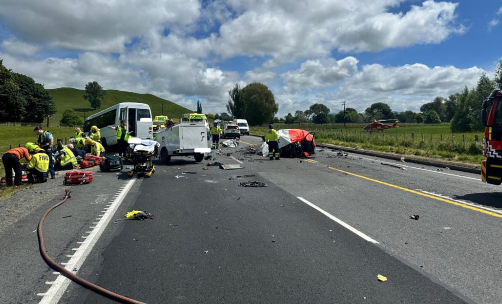 A Korean group on bus were involved in the fatal crash in Tīrau. Photo: Auckland Rescue...