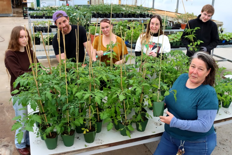 Otago Polytechnic lecturer Kim Thomas and horticulture students (from left) Tabitha Hall, Michael...