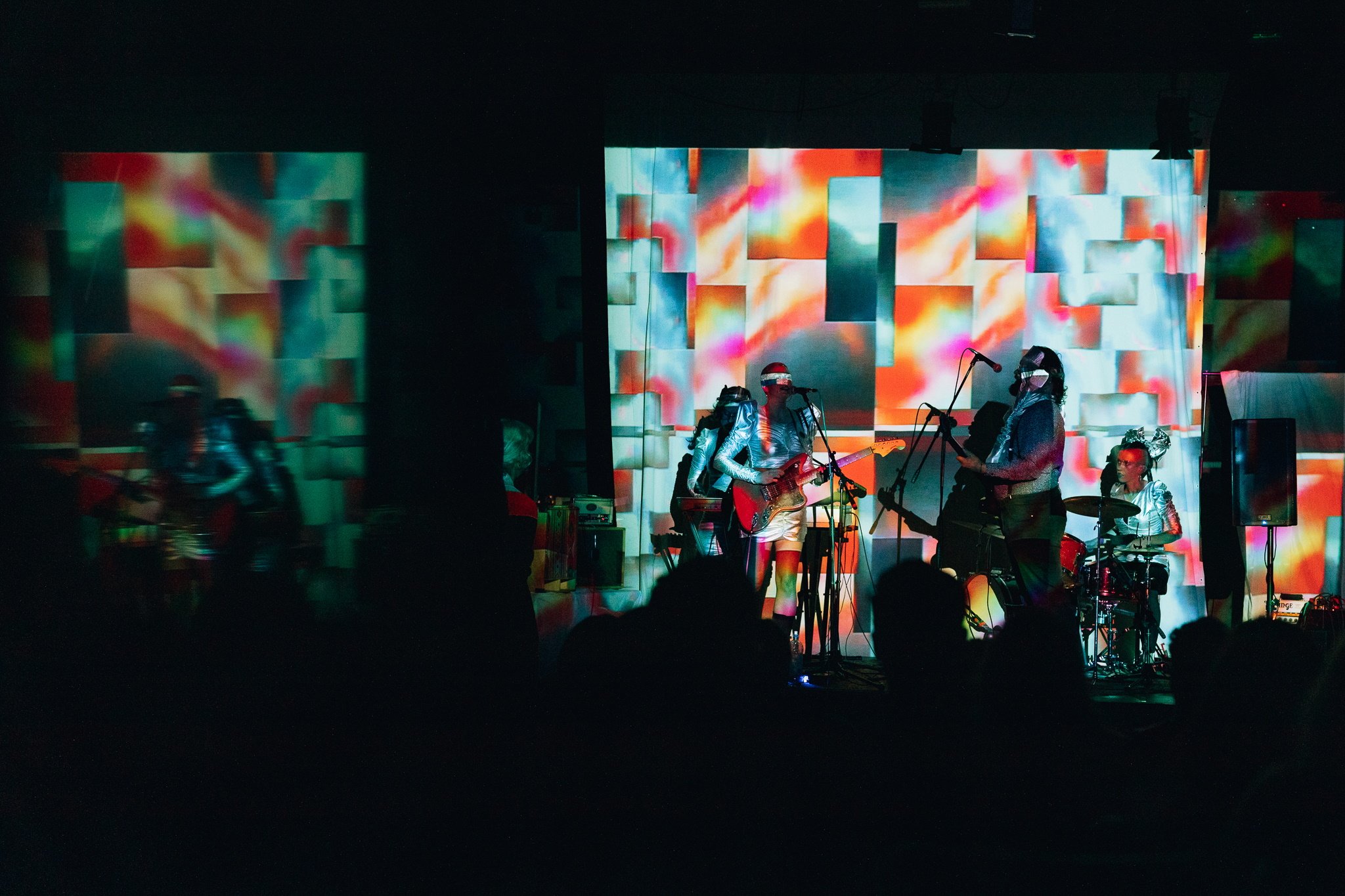 Dunedin band Hystera perform during a Spectacle event in 2023, with visuals by Jess Covell. Photo...