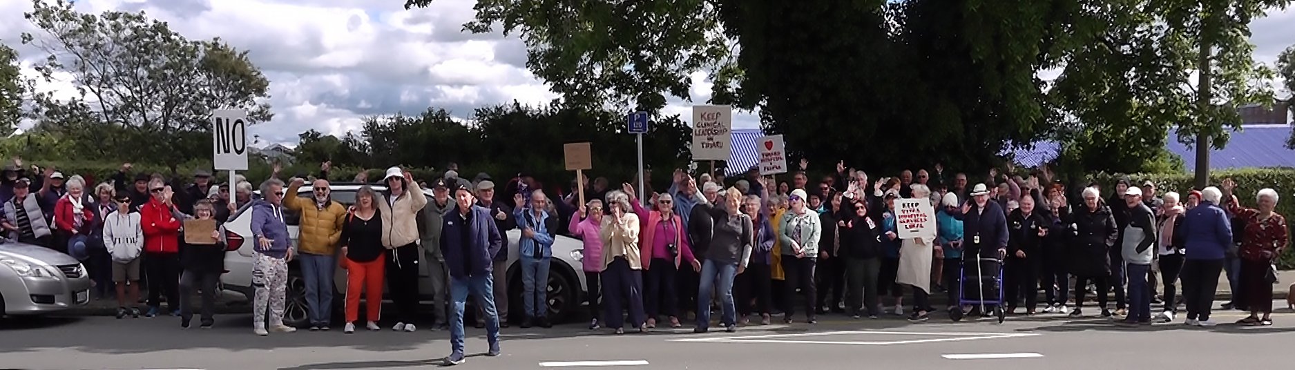 Locals gather to protest a proposed restructure that would see Timaru Hospital brought under Te...