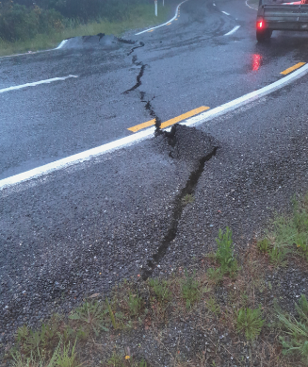 Cracks in the highway at Knights Point, north of Haast. Photo: NZTA