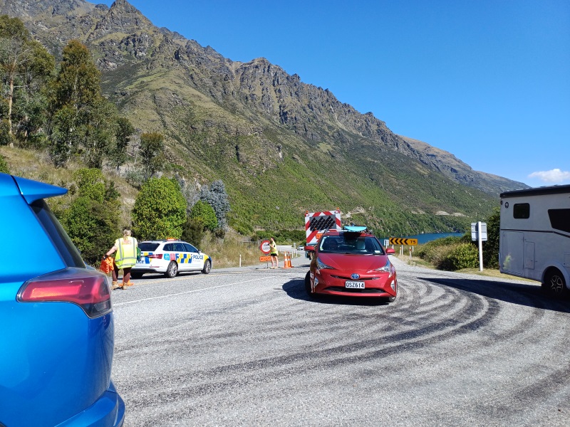 The road closure north of Kingston following this afternoon's serious crash. Photo: Olivia Judd