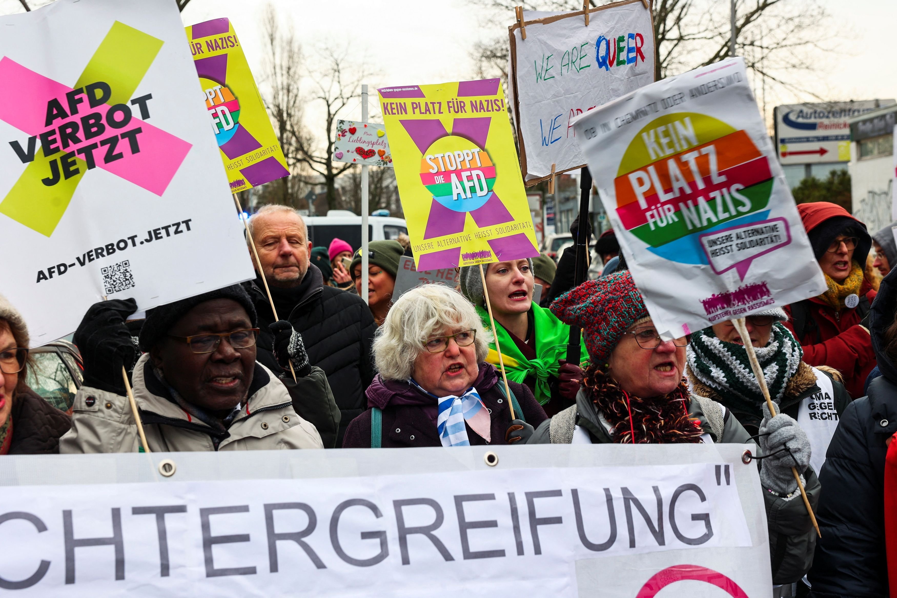 People protest outside an AfD event in Berlin earlier this month. PHOTO: REUTERS