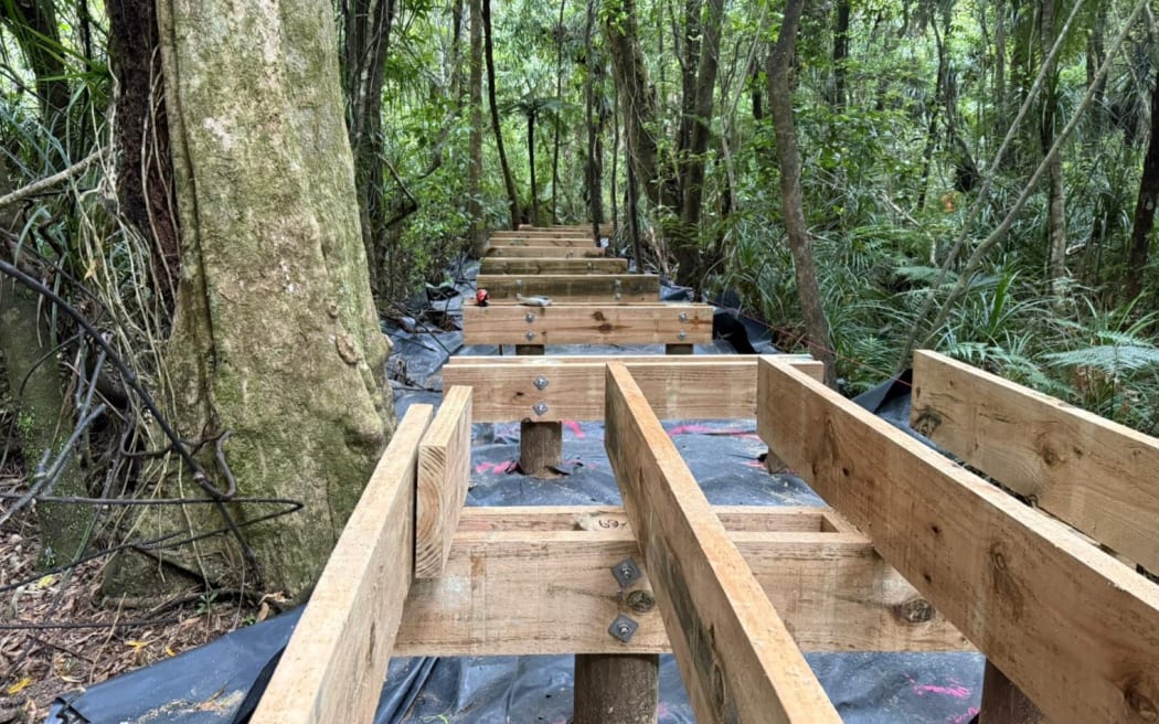 The new boardwalk under construction. Photo: Supplied / Department of Conservation